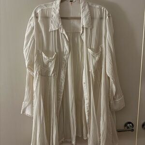 Free People Cream Button-Front Tunic coverup